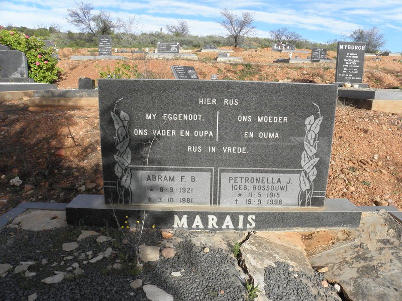 MARAIS Abram F.B. 1921-1981 &amp; Petronella J. ROSSOUW 1915-1998