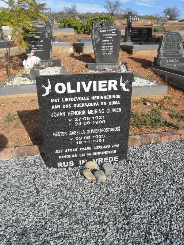 OLIVIER Johan Hendrik Meiring Olivier 1921-1990 &amp; Hester Isabella POSTUMUS 1923-1991