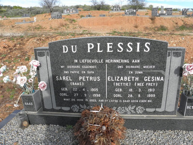 PLESSIS Sarel Petrus, du 1905-1998 &amp; Elizabeth Gesina FREY 1913-1999