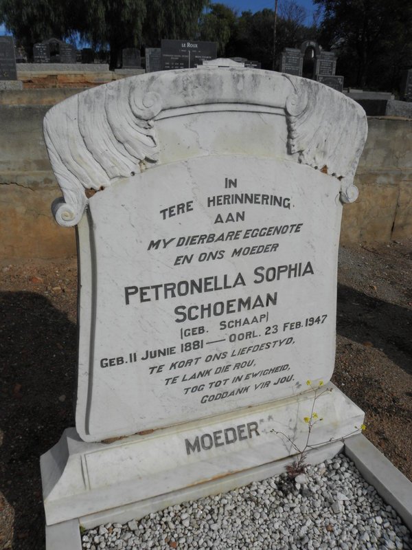 SCHOEMAN Petronella Sophia nee SCHAAP 1881-1947