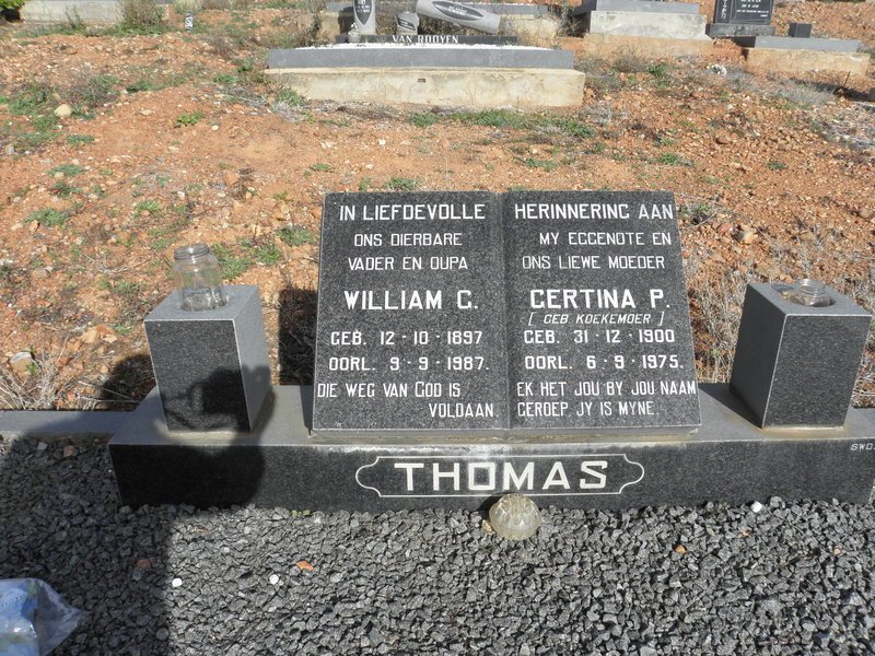 THOMAS William C. 1897-1987 &amp; Gertina P. KOEKEMOER 1900-1975