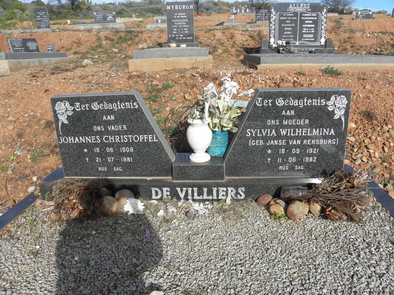 VILLIERS Johannes Christoffel, de 1909-1981 &amp; Sylvia Wilhelmina JANSE VAN RENSBURG 1921-1982