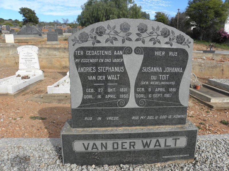 WALT Andries Stephanus, van der 1871-1950 &amp; Susanna Johanna du Toit REDELINGHUYS 1881-1967