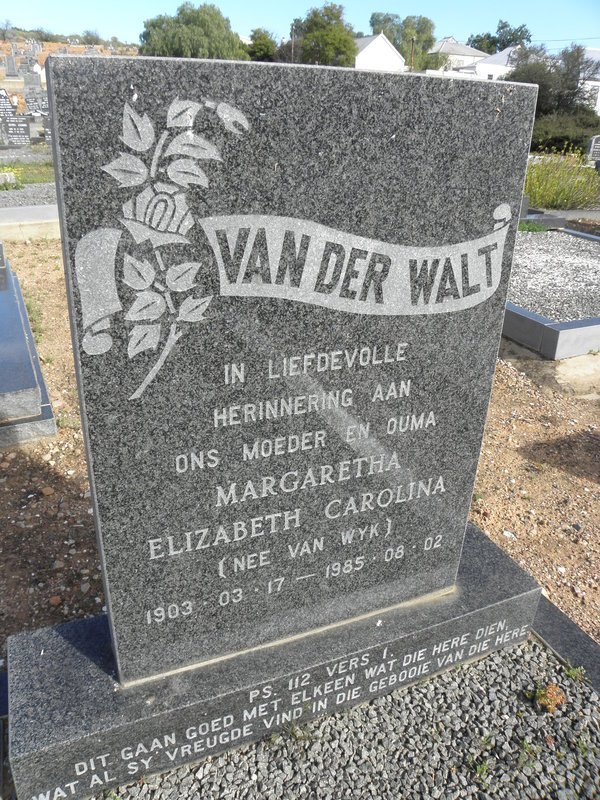 WALT Margaretha Elizabeth Caroline, van der nee VAN WYK 1903-1985