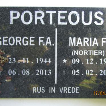 PORTEOUS George F.A. 1944-2013 & Maria F. NORTIER 1943-2023