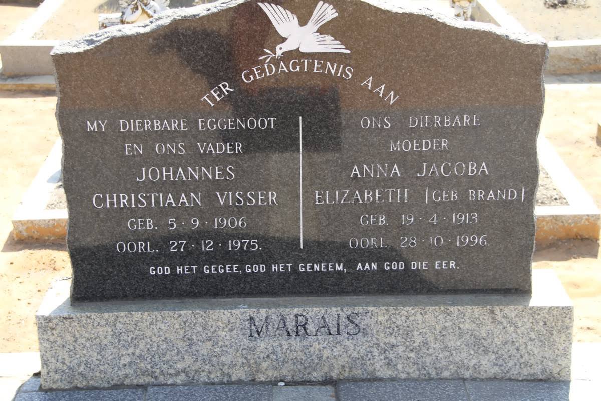 MARAIS Johannes Christiaan Visser 1906-1975 &amp; Anna Jacoba Elizabeth  BRAND 1913-1996