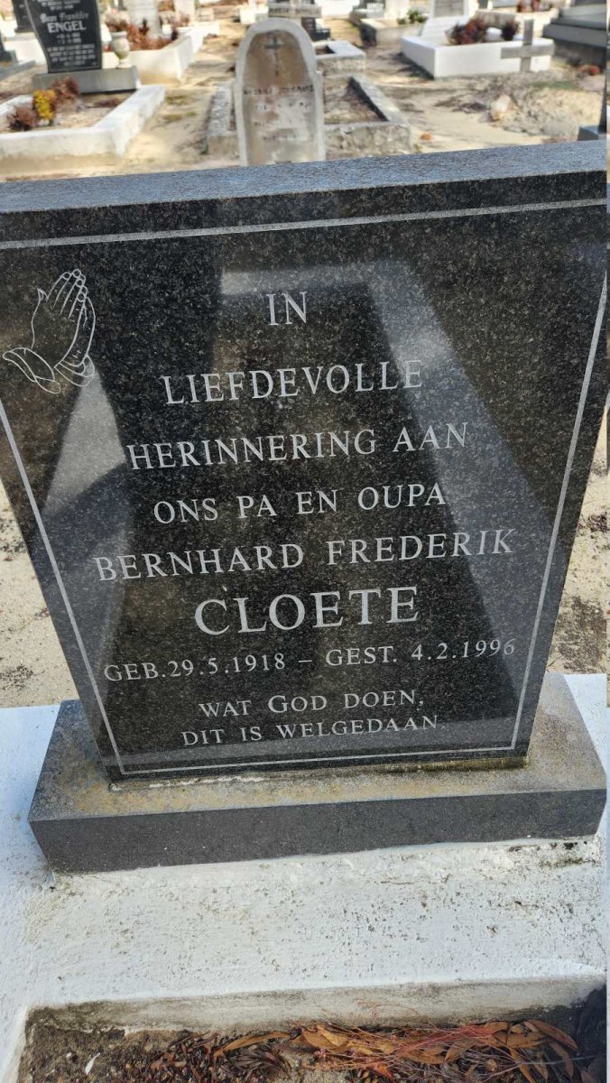 CLOETE Bernhard Frederik 1918-1996