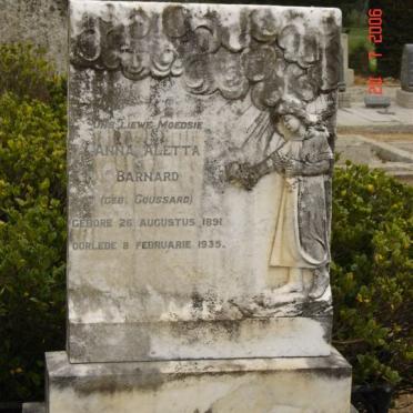 BARNARD Anna Aletta nee GOUSSARD 1891-1935