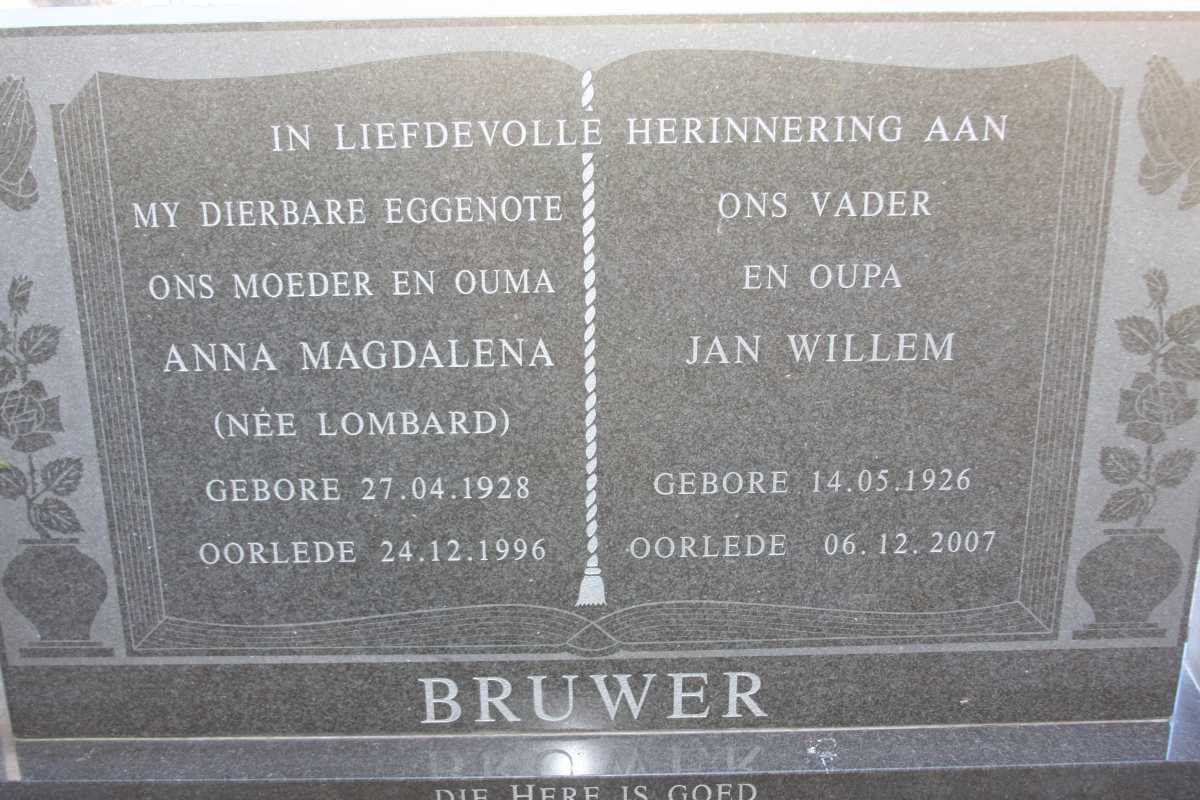 BRUWER Jan Willem 1926-2007 &amp; Anna Magdalena LOMBARD 1928-1996