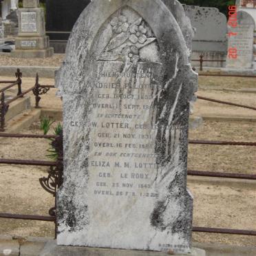 LOTTER Andries P.  1832-1899 &amp; Gert W.  LE ROUX 1831-1885 &amp; Eliza M.M. LE ROUX 1843-1922