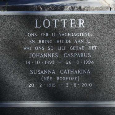 LÖTTER Johannes Casparus 1893-1994 &amp; Susanna Catharina BOSHOFF 1915-2010