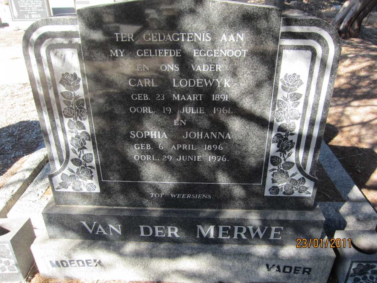 MERWE Carl Lodewyk, van der 1891-1961 &amp; Sophia Johanna 1896-1976