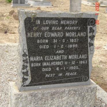 MORLAND  Henry Edward 1857-1899 &amp;  Maria Elizabeth MALHERBE 1863-1905
