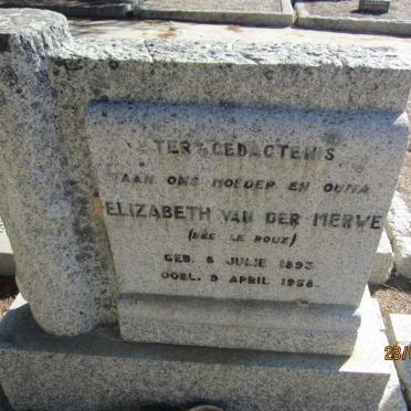 MERWE Elizabeth, van der nee LE ROUX 1893-1958