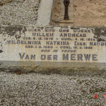 MERWE Willem Andreas, van der 1875-1956 &amp; Wilhelmina Katrina NAUDE 1880-1922