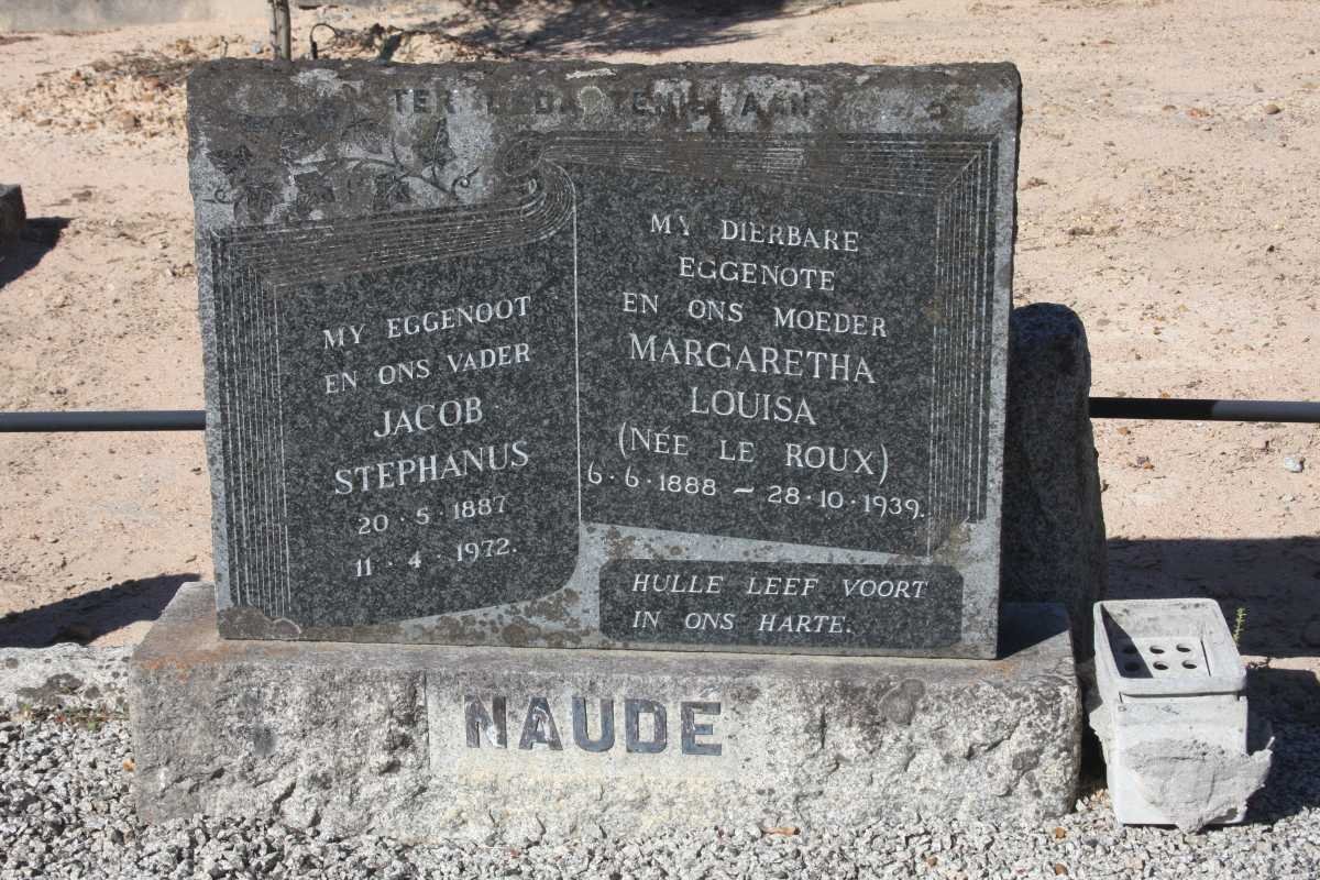 NAUDE Jacob Stephanus 1887-1972 &amp; Margaretha Louisa LE ROUX 1888-1939