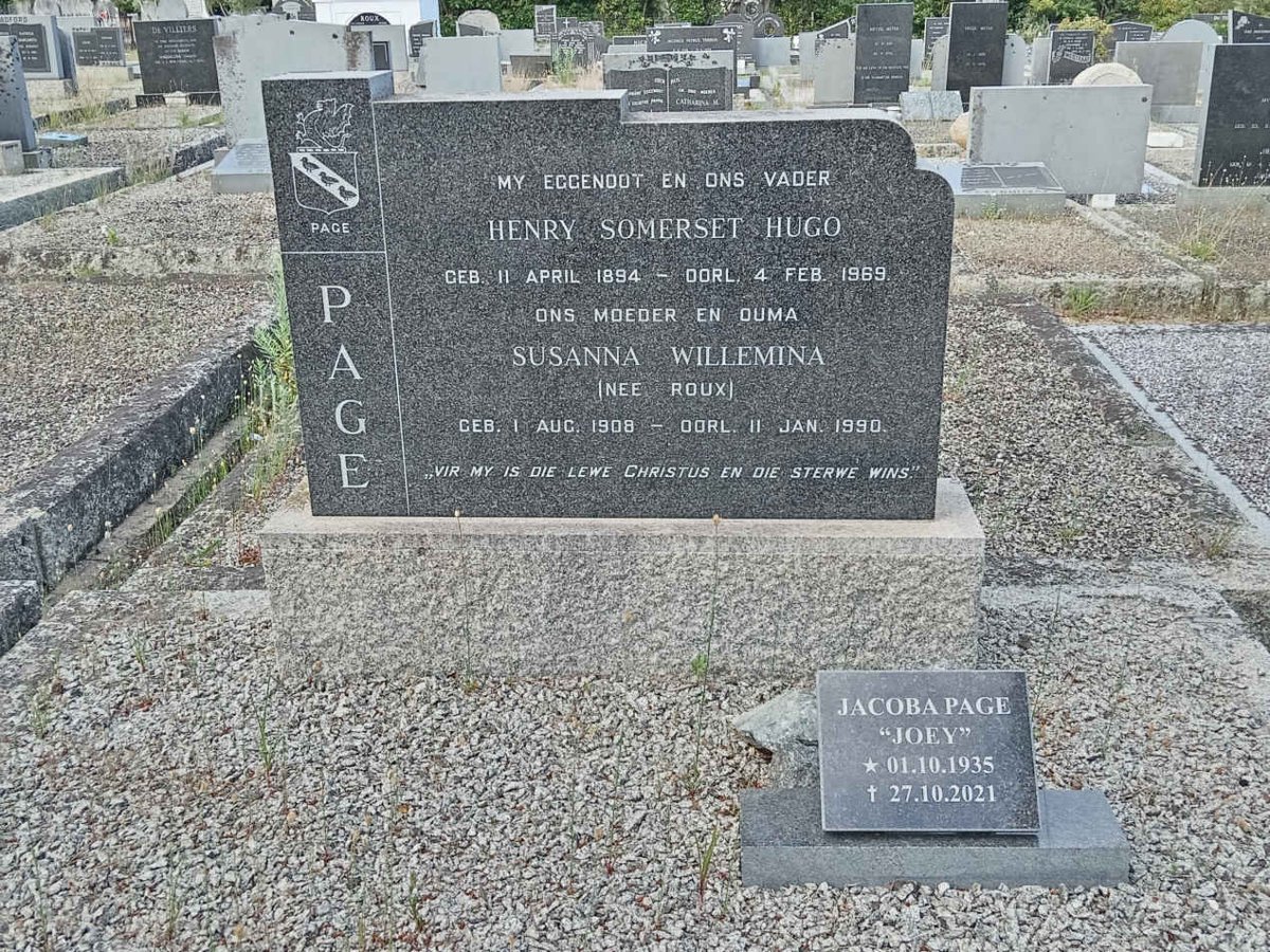 PAGE Henry Somerset Hugo 1894-1969 &amp; Susanna Willemina nee ROUX 1908-1990 :: PAGE Jacoba 1935-2021