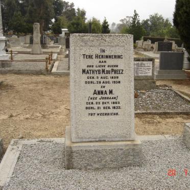 PREEZ Mathys, du 1859-1938  &amp;  Anna M. JORDAAN 1863-1932