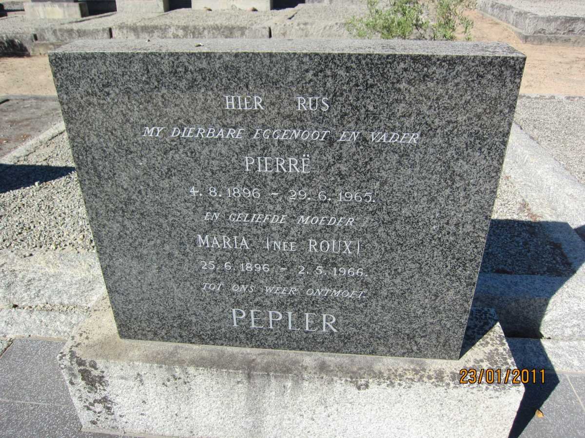 PEPLER Pierrë 1896-1965 &amp; Maria ROUX 1896-1966