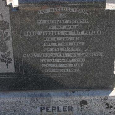 PEPLER Danie Jacobus du Toit 1890-1945 &amp; Maria Magdalena CARSTENS 1893-1966