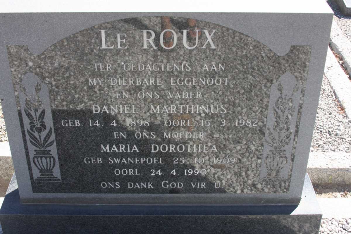 ROUX Daniel Marthinus, le 1898-1982 &amp; Maria Dorothea SWANEPOEL 1909-1990