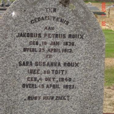 ROUX Jacobus Petrus 1838-1912 &amp;  Sara Susanna DU TOIT 1840-1921