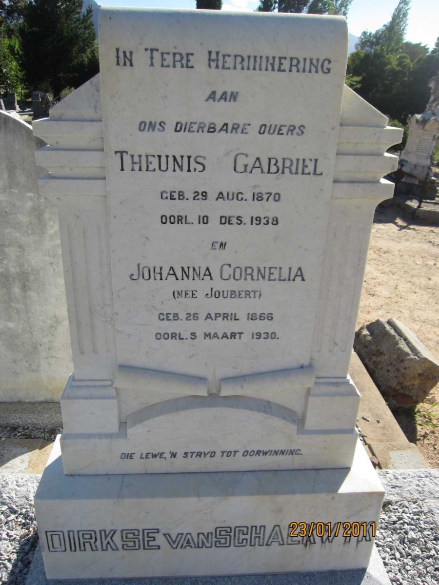SCHALKWYK Theunis Gabriel, Dirkse van 1870-1938 &amp; Johanna Cornelia JOUBERT 1866-1930