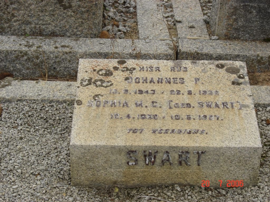 SWART Johannes P. 1843-1932 &amp; Sophia M.C. SWART 1852-1927