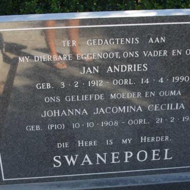 SWANEPOEL Jan Andries 1912-1990 &amp; Johanna Jacomina Cecilia PIO 1908-1992