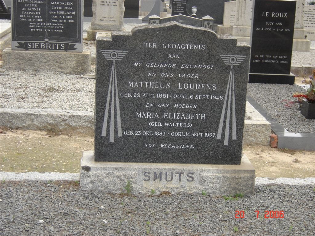 SMUTS Mattheus Lourens 1881-1948 &amp;  Maria Elizabeth WALTERS 1883-1957