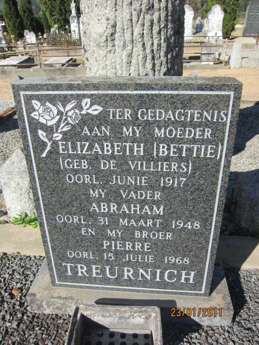 TREURNICH Abraham -1948 &amp; Elizabeth DE VILLIERS -1917 :: TREURNICH Pierre -1968