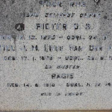 TOIT Pieter O.S., du 1875-1958 &amp; Rachel J.M. VAN DER MERWE 1879-1919 :: DU TOIT Ragie 1910-1921