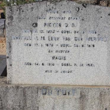 TOIT Pieter O.S., du 1875-1958 &amp; Rachel J.M. VAN DER MERWE 1879-1919 :: DU TOIT Ragie 1910-1921