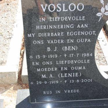 VOSLOO B.J. 1919-1984 &amp; M.A. 1919-2001