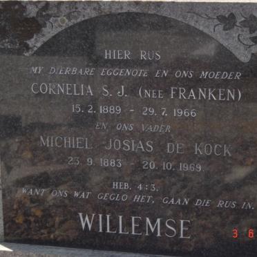 WILLEMSE Michiel Josias de Kock 1883-1969 &amp; Cornelia S.J. FRANKEN 1889-1966
