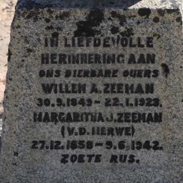 ZEEMAN Willem A. 1849-1923 &amp; Margaritha J. V.D. MERWE 1858-1942