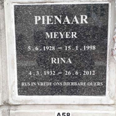 PIENAAR Meyer 1928-1998 &amp; Rina 1932-2012