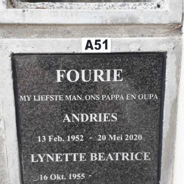 FOURIE Andries 1952-2020 &amp; Lynette Beatrice 1955-
