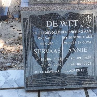 WET Servaas, de 1924-2010 &amp; Annie 1929-2003