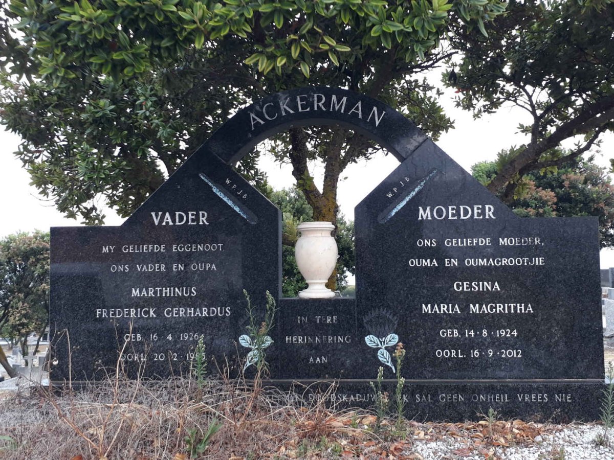 ACKERMAN Marthinus Frederick Gerhardus 1926-1985 &amp; Gesina Maria Magritha 1924-2012