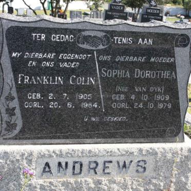 ANDREWS Franklin Colin 1905-1964 &amp; Sophia Dorothea nee VAN DYD 1909-1979