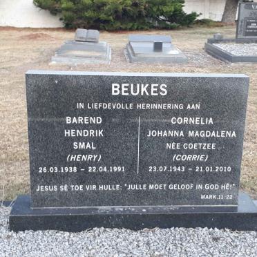 BEUKES Barend Hendrik Smal 1938-1991 &amp; Cornelia Johanna Magdalena COETZEE 1943-2010