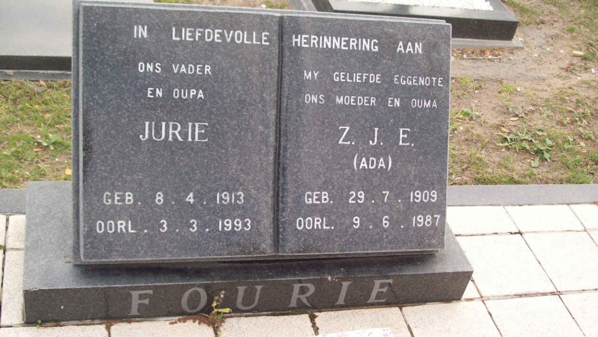 FOURIE Jurie 1913-1993 &amp; Z.J.E. 1909-1987