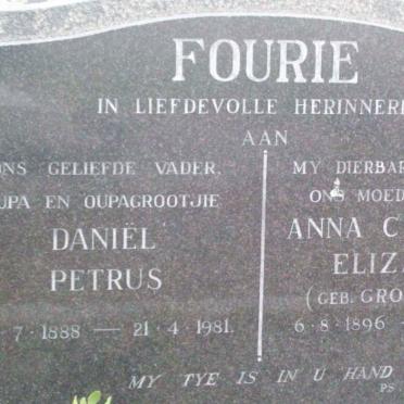 FOURIE Daniel Petrus 1888-1981 &amp; Anna Christina Elizabeth nee GROENEWALD 1896-1967