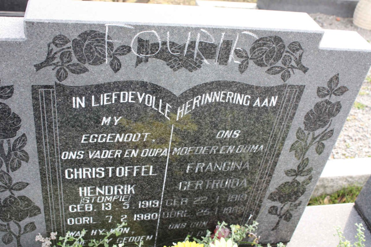 FOURIE Christoffel Hendrik 1919-1980 &amp; Francina Gertruida 1919-1983