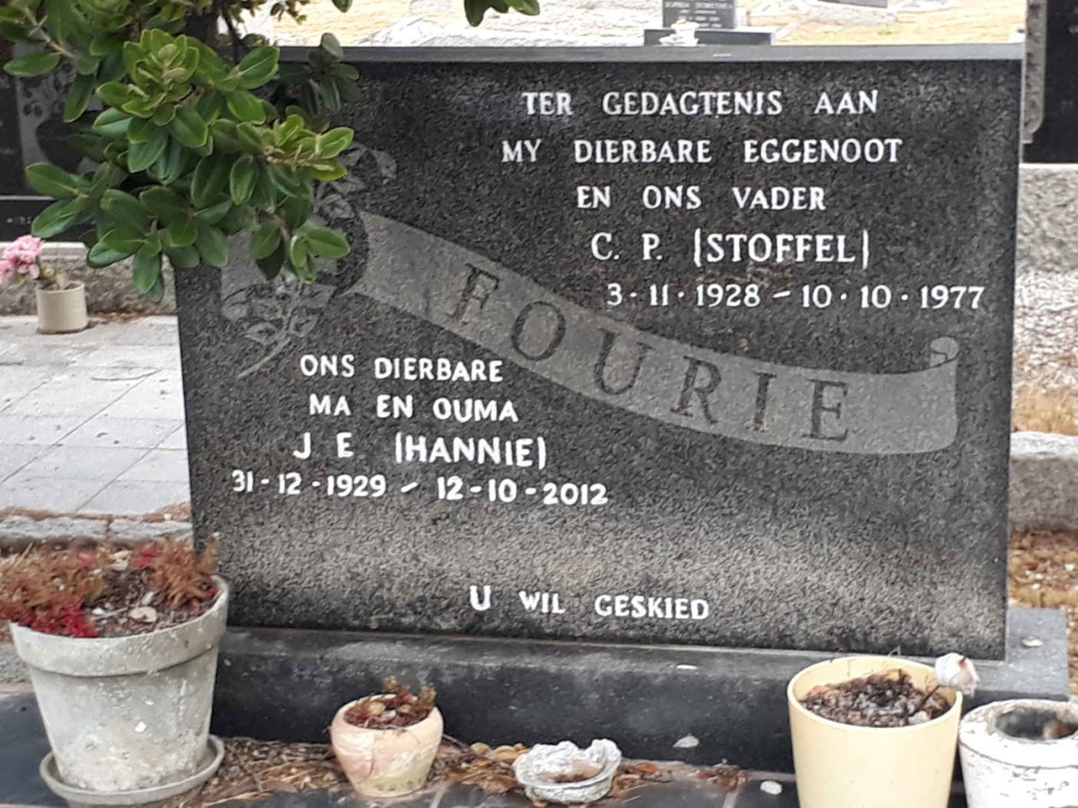 FOURIE C.P. 1928-1977 &amp; J.E. 1929-2012