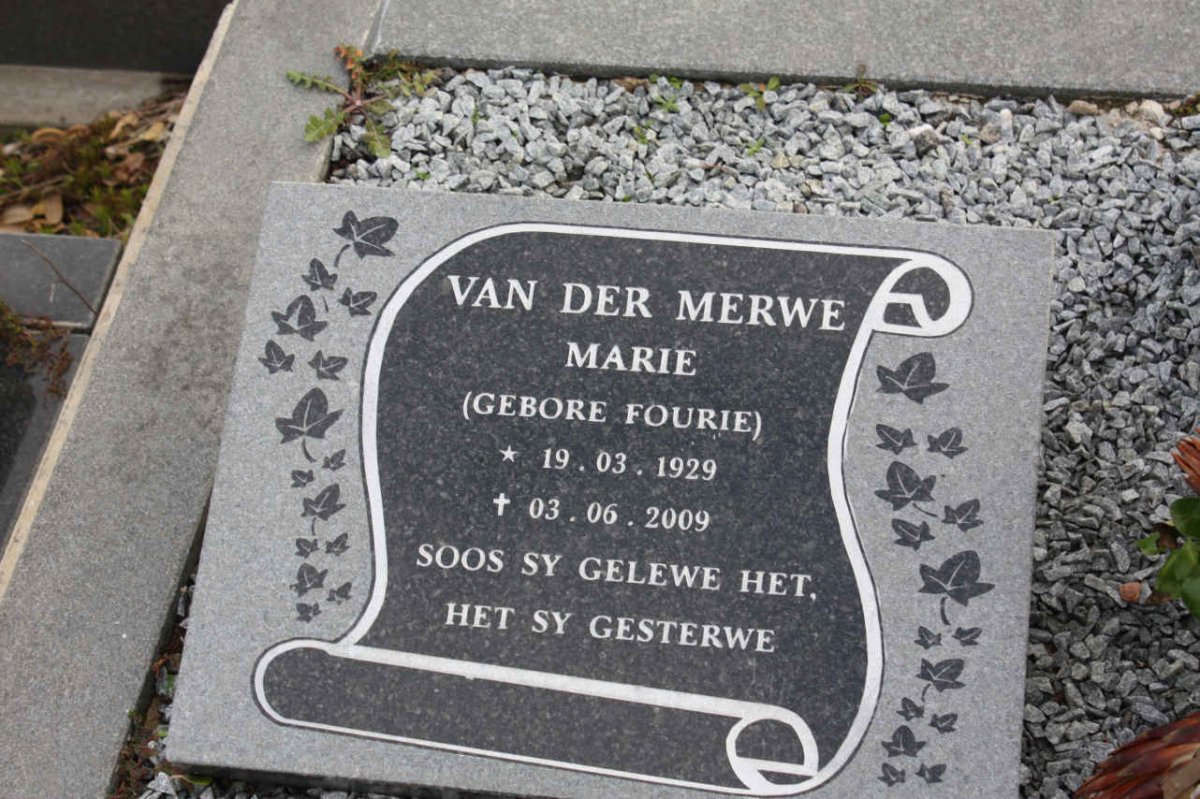 MERWE Marie, van der nee FOURIE 1929-2009