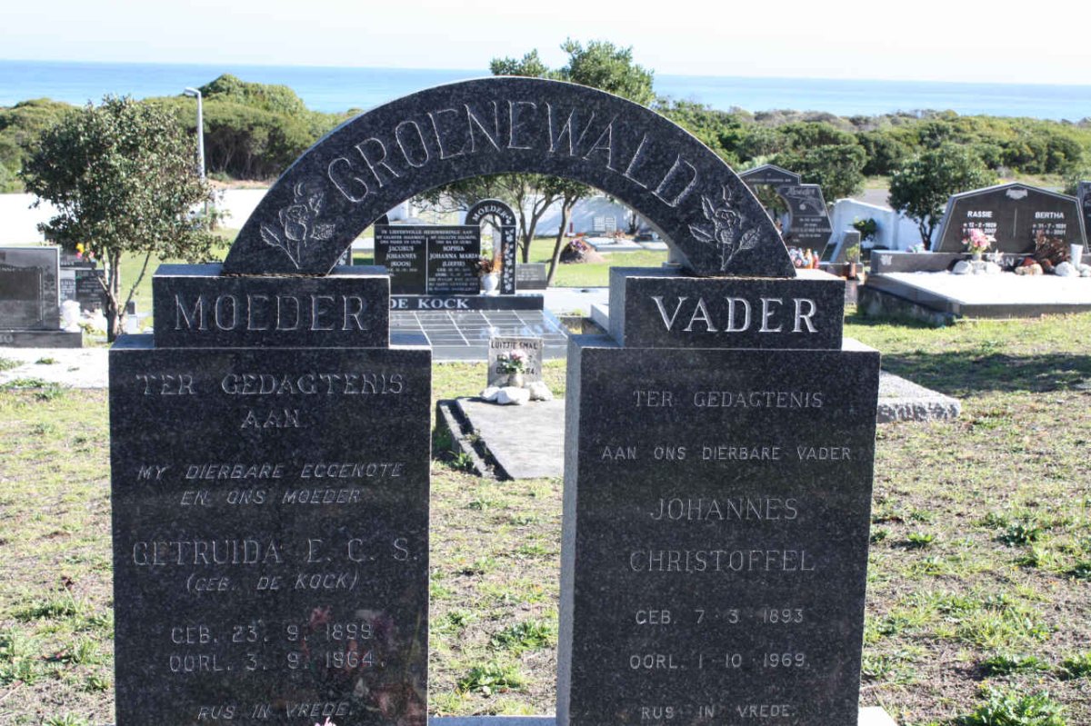 GROENEWALD Johannes Christoffel 1893-1969 &amp; Getruida E.C.S. nee DE KOCK 1899-1964