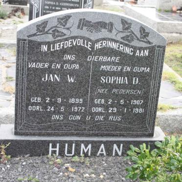 HUMAN Jan W. 1899-1972 &amp; Sophia D. PEDERSEN 1907-1981