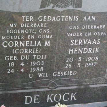 KOCK Servaas Hendrik 1908-1997 &amp; Cornelia M. nee DU TOIT 1903-1988